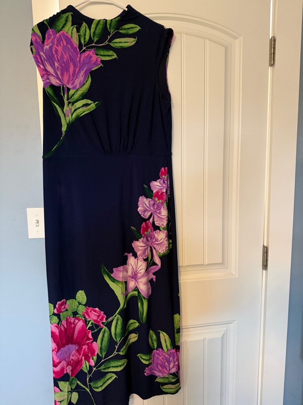 London Times Navy Maxi Dress with Pink & Purple Floral Print